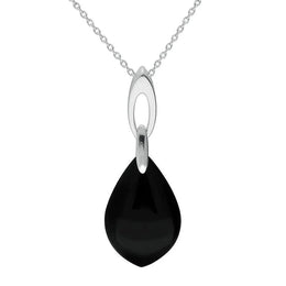 00178889 Sterling Silver Whitby Jet Pear Stone Open Bale Necklace P3518.