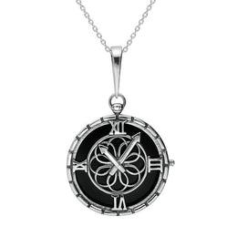 00179071 Sterling Silver Whitby Jet Clock Necklace P3415