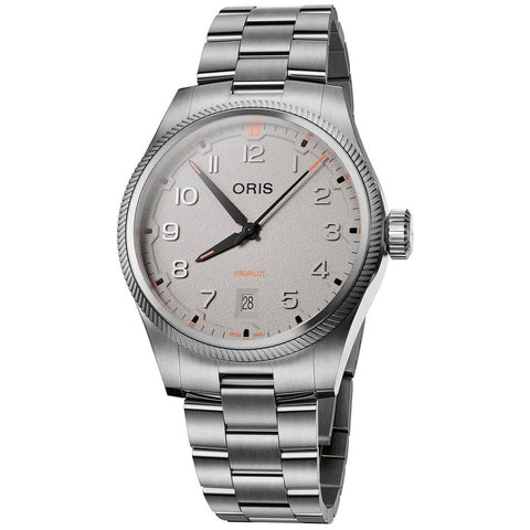 Oris ProPilot Date 41mm White Watch with grey dial, steel bracelet, steel case