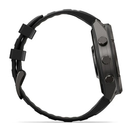 A black rugged smartwatch shown from a side profile view against a clean white background.