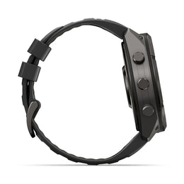 A black smartwatch shown from the side profile against a clean white background.