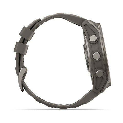 A rugged black smartwatch shown from the side profile against a clean white background.