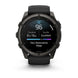 A black Garmin smartwatch with a round display showing sleep and activity metrics, photographed on a clean white background.