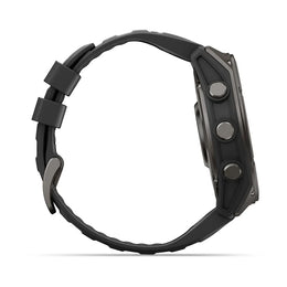A rugged black smartwatch shown from the side profile against a clean white background.