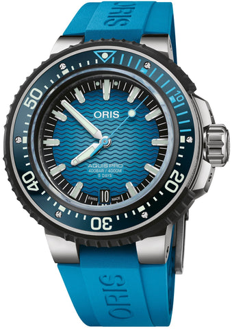 Oris AquisPro 4000m Calibre 400 Watch with blue dial, rubber strap, titanium case