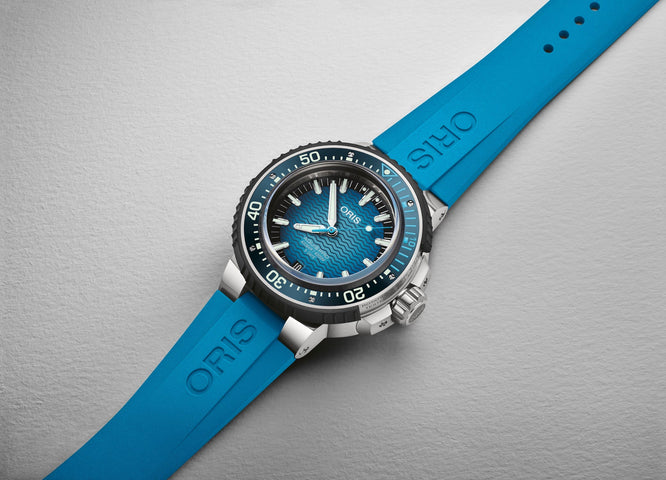 Oris AquisPro 4000m Calibre 400 Watch with blue dial, rubber strap, titanium case
