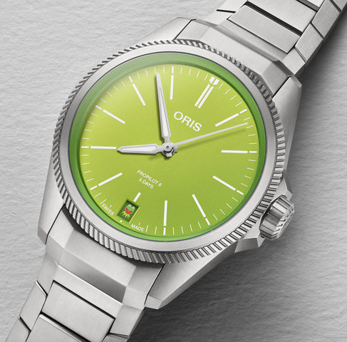 Oris ProPilot x Kermit Edition Watch with green dial, titanium strap, titanium case