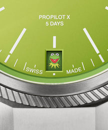 Oris ProPilot x Kermit Edition Watch with green dial, titanium strap, titanium case