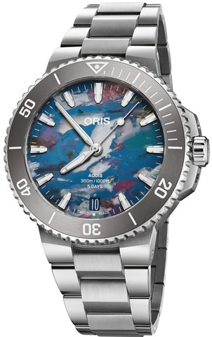 Oris Aquis Date Upcycle Calibre 400 43.5mm Watch with multicoloured dial, steel bracelet, steel case