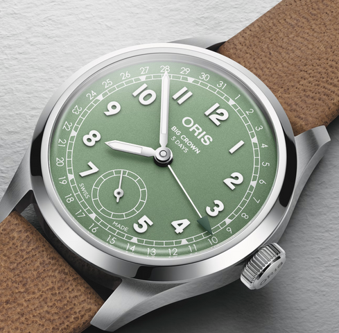 Oris Big Crown Pointer Date Calibre 403 Green Watch with leather strap, steel case