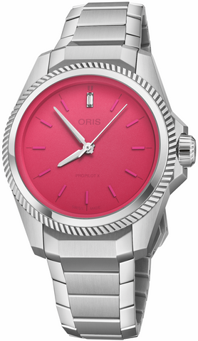 Oris ProPilot X Miss Piggy Edition Watch with pink dial, steel bracelet, steel case