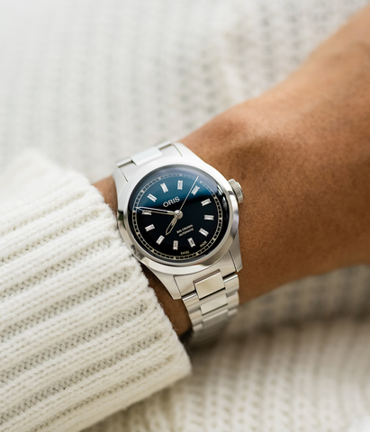 Oris Big Crown Diamond Black Watch with steel bracelet, steel case