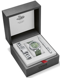 Oris Aquis New York Harbor Limited Edition Watch with green dial, rubber strap, steel case