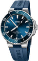 Oris Aquis Date 43.5mm Watch with blue dial, caoutchouc strap, steel case
