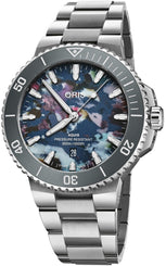 Oris Aquis Date Upcycle 43.5mm Watch with multicoloured dial, steel bracelet, steel case