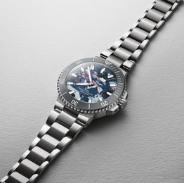 Oris Aquis Date Upcycle 43.5mm Watch with multicoloured dial, steel bracelet, steel case
