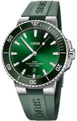 Oris Aquis Date 43.5mm Watch with green dial, caoutchouc strap, steel case