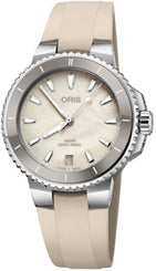 Oris Aquis Date 36.5mm Watch with white dial, caoutchouc strap, steel case