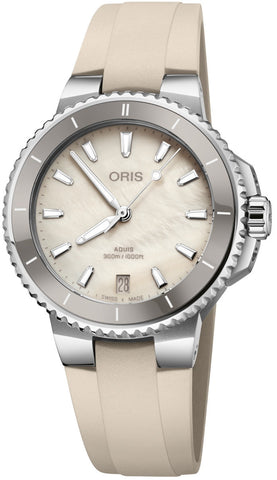 Oris Aquis Date 36.5mm Watch with white dial, caoutchouc strap, steel case