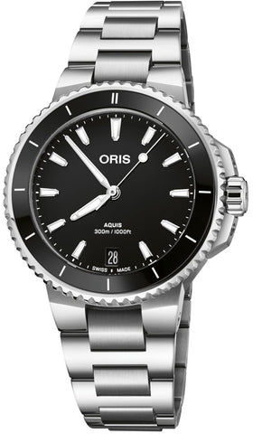 Oris Aquis Date 36.5mm Watch with black dial, steel bracelet, steel case