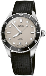 Oris Divers Date Watch with beige dial, steel bracelet, steel case