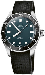 Oris Divers Date Watch with blue dial, steel bracelet, steel case