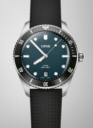Oris Divers Date Watch with blue dial, steel bracelet, steel case