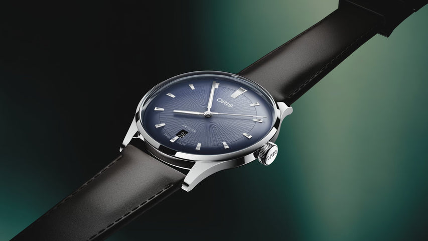 Oris Artelier Date 38MM Watch with blue dial, leather strap, steel case