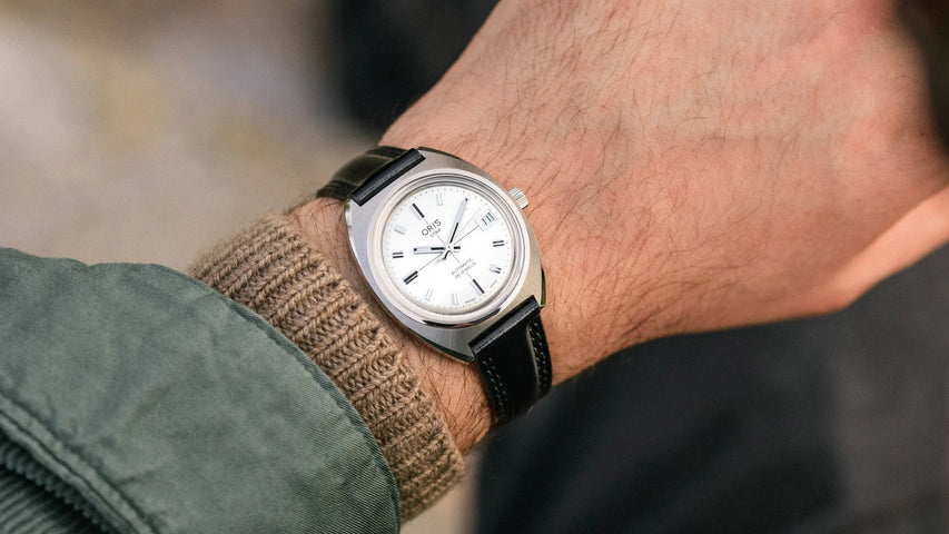 Oris Heritage Star Edition Watch with grey dial, leather strap, steel case