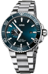 Oris Aquis Date Small Seconds Bracelet Watch with blue dial, steel bracelet, steel case