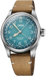 Oris Big Crown Pointer Date Cervo Volante Blue Watch with leather strap, steel case