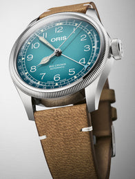 Oris Big Crown Pointer Date Cervo Volante Blue Watch with leather strap, steel case