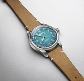 Oris Big Crown Pointer Date Cervo Volante Blue Watch with leather strap, steel case