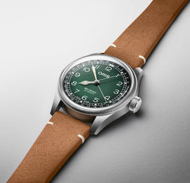Oris Big Crown Pointer Date Cervo Volante Green Watch with leather strap, steel case