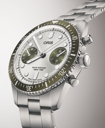 Oris Divers Sixty Five Chronograph Bracelet Watch with grey dial, steel bracelet, steel case