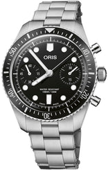 Oris Divers Sixty Five Chronograph Bracelet Watch with black dial, steel bracelet, steel case