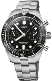 Oris Divers Sixty Five Chronograph Bracelet Watch with black dial, steel bracelet, steel case