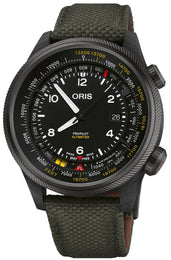 Oris ProPilot Altimeter Feet Watch with black dial, textile strap, titanium pvd case