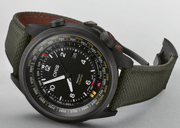 Oris ProPilot Altimeter Meters Watch with black dial, textile strap, titanium pvd case