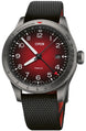 Oris ProPilot GMT Watch with red dial, textile strap, grey pvd case