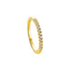 A yellow gold eternity-style ring featuring a row of round-cut clear gemstones set in a prong setting, shown on a clean white background.