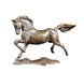 Bronze sculpture of a horse in mid-gallop on a white background