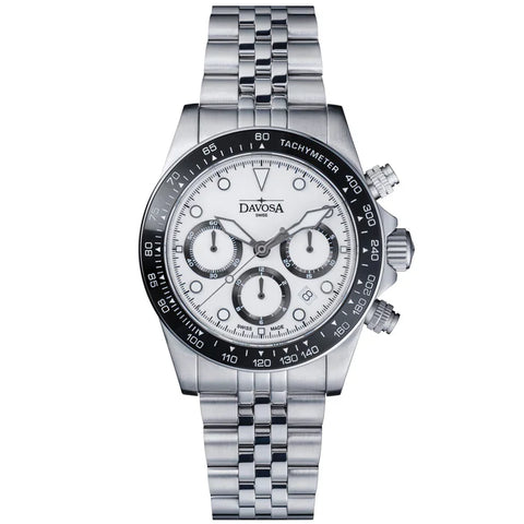 Davosa Watch  Ternos Professional Chronograph White Dial Penta Link Bracelet Watch