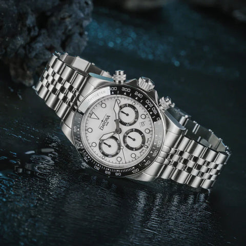 Davosa Watch  Ternos Professional Chronograph White Dial Penta Link Bracelet Watch