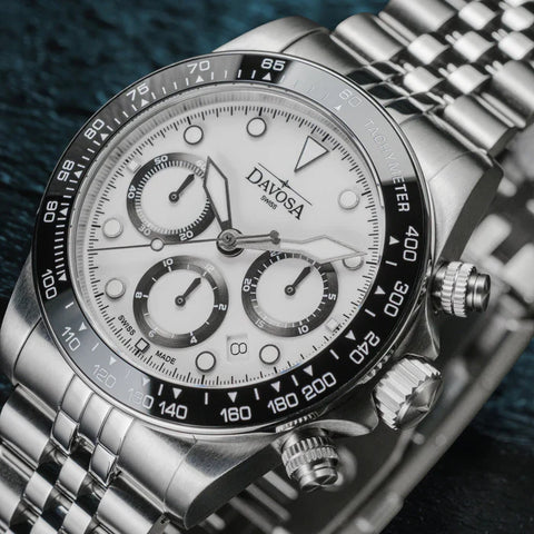 Davosa Watch  Ternos Professional Chronograph White Dial Penta Link Bracelet Watch