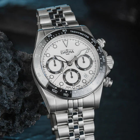 Davosa Watch  Ternos Professional Chronograph White Dial Penta Link Bracelet Watch