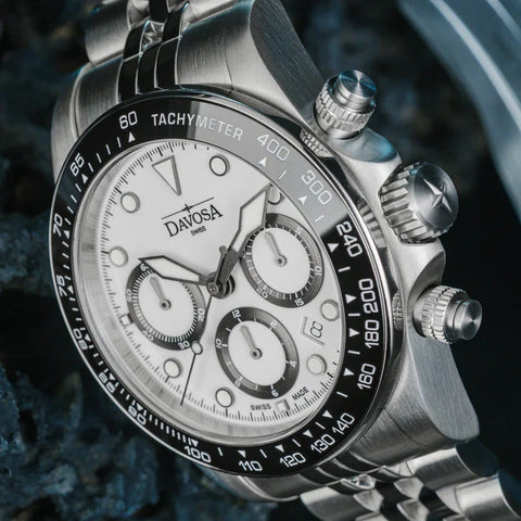Davosa Watch  Ternos Professional Chronograph White Dial Penta Link Bracelet Watch