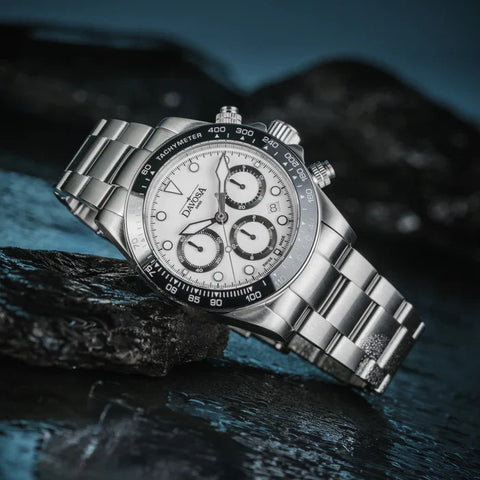 Davosa Watch  Ternos Professional Chronograph White Dial Tri Link Bracelet Watch