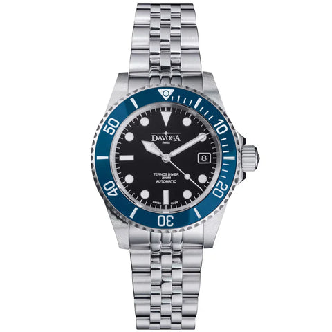 Davosa Watch  Ternos Diver Black and Blue Dial Bezel Penta Link