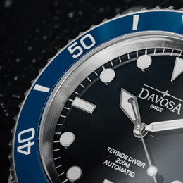 Davosa Watch  Ternos Diver Black and Blue Dial Bezel Penta Link